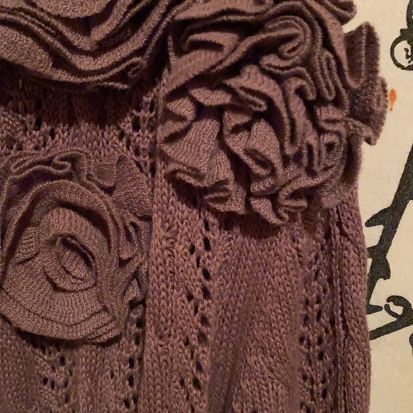 Tracy M Women’s Ruffled Roses Open Front Cardigan Sweater Chocolate Brown - Picture 8 of 16